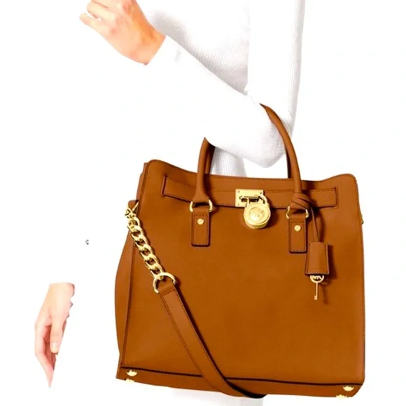 新品 MICHAEL KORS ケース ブラウン/イエロー Brown Michael Kors Tasche Orange Michael Kors Hamilton North South
